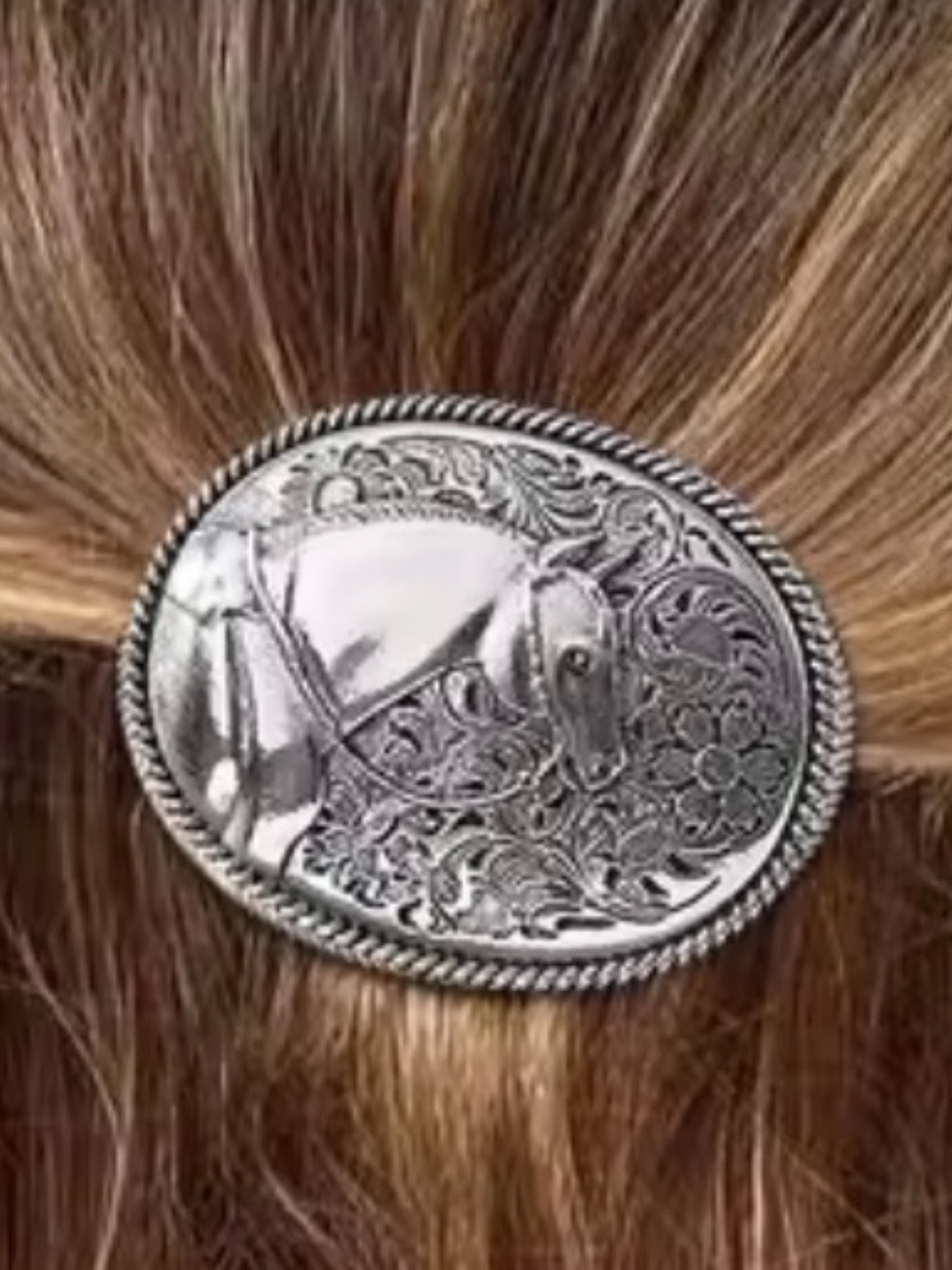 Silver Horse Oval Barrette Hair Clip - Women Accessories